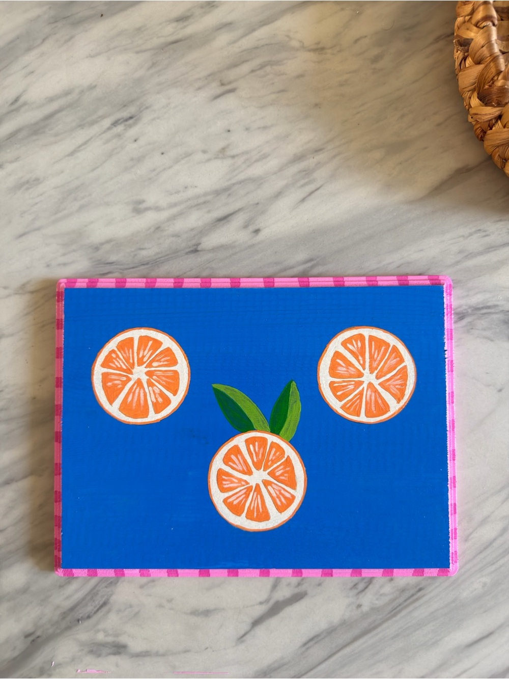 Blue Citrus Artwork Placemat with Pink Trim
